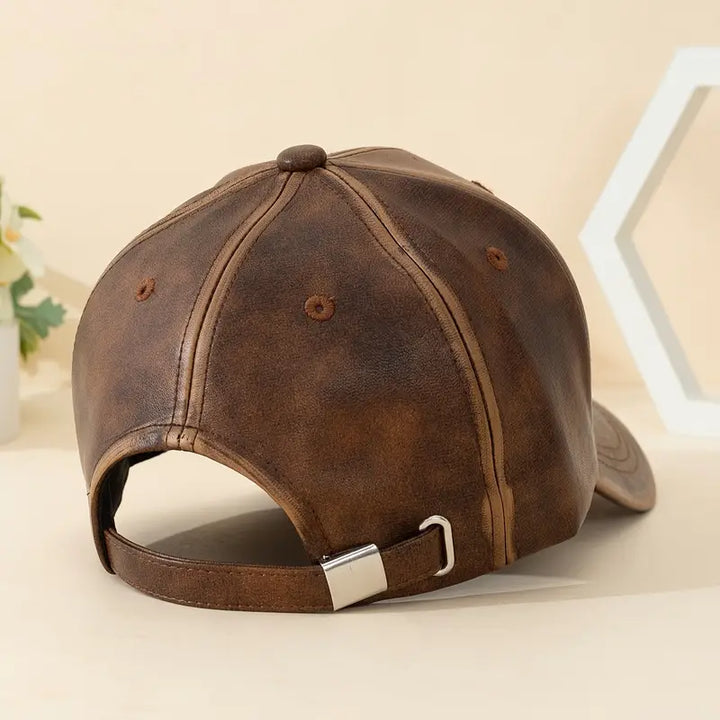 Distressed Leather Sports Cap