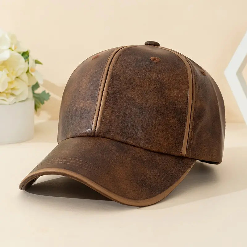 Distressed Leather Sports Cap