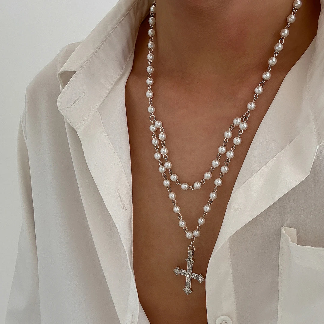 Saint Pearl Cross Necklace