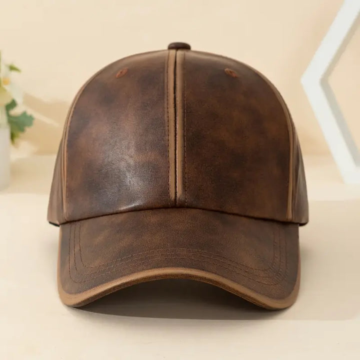 Distressed Leather Sports Cap