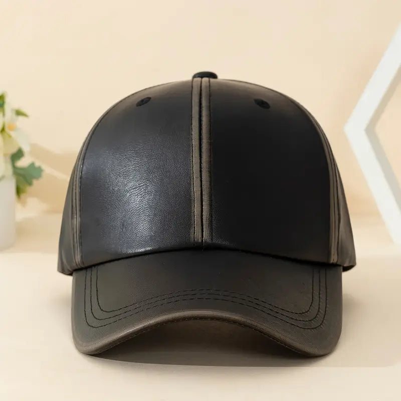 Distressed Leather Sports Cap