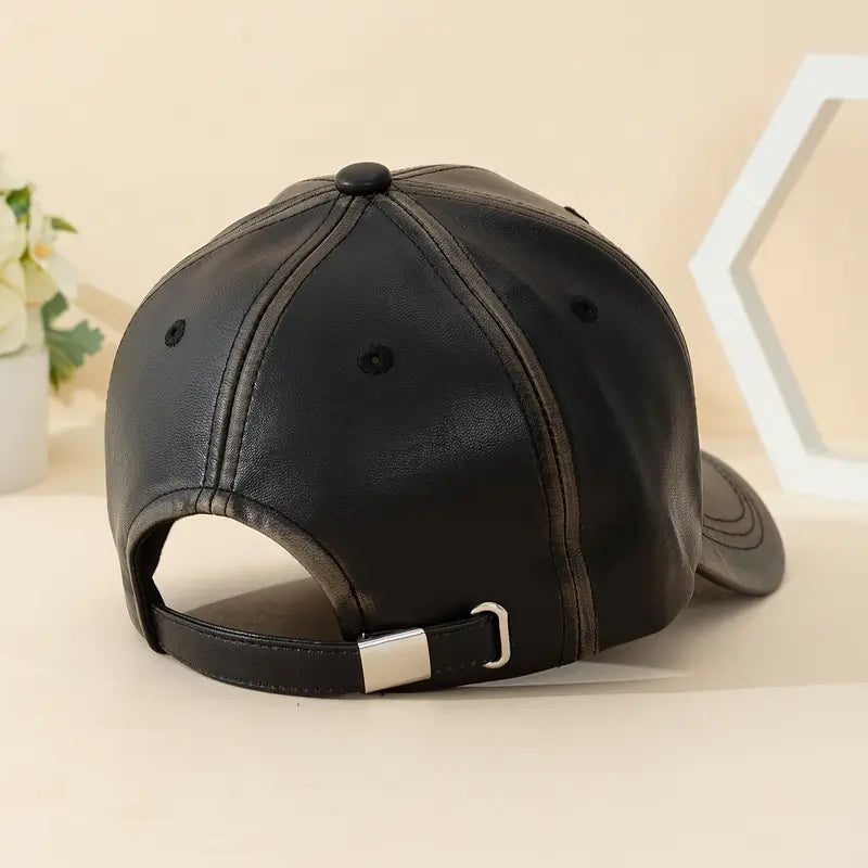 Distressed Leather Sports Cap