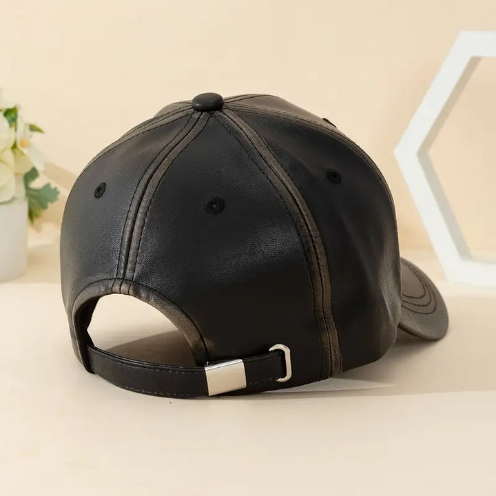 Distressed Leather Sports Cap